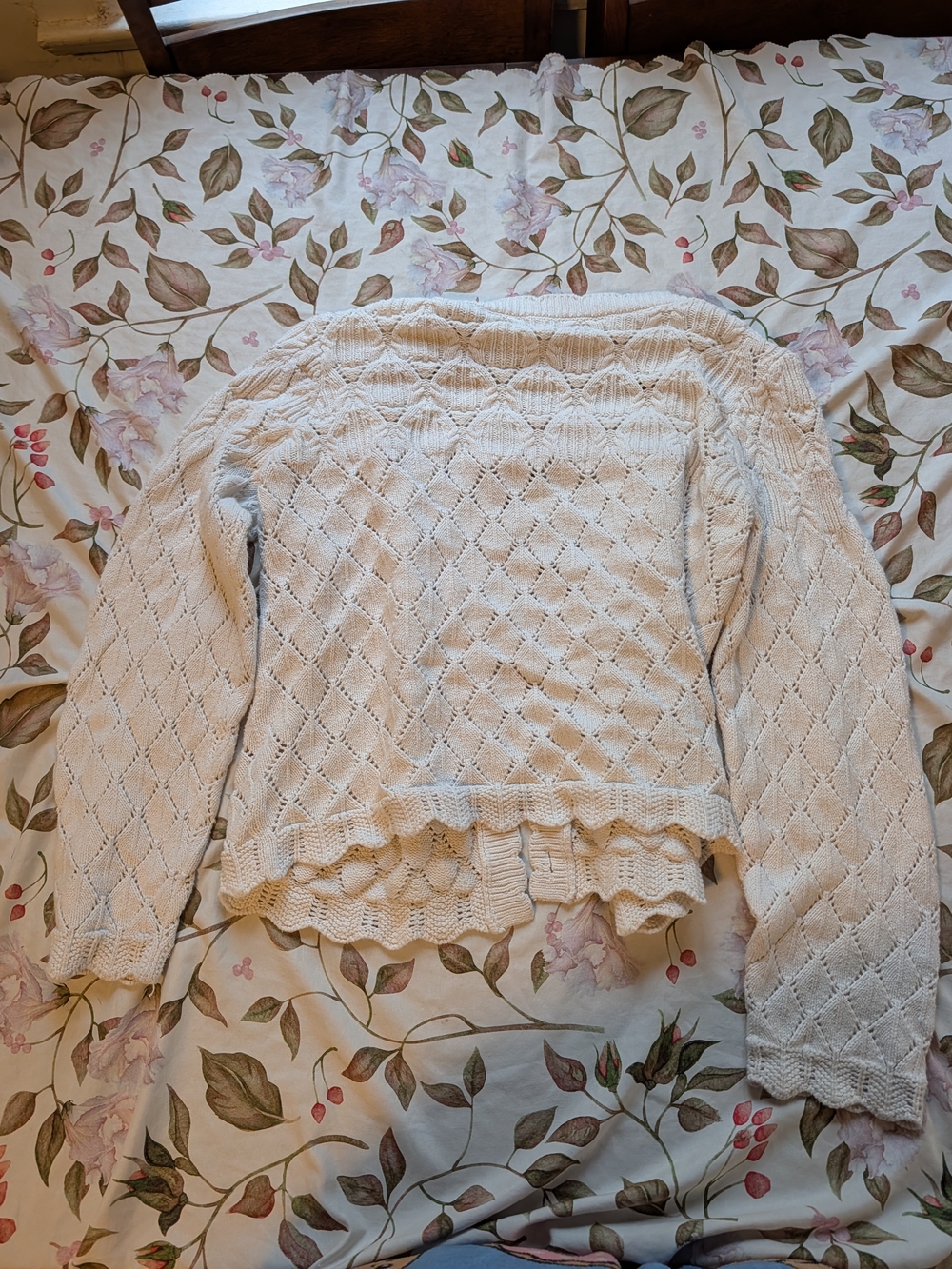 Cyrus Cream Openwork Diamond-Knit Button Cardigan - Picture 5 of 5
